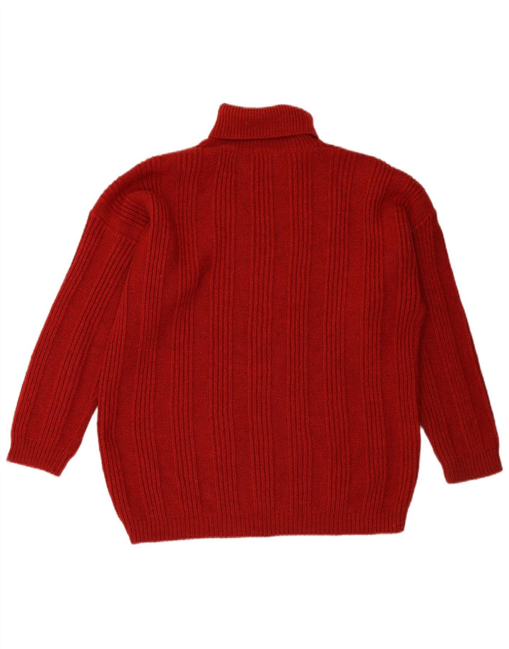 VINTAGE Pull col roulé femme UK 18 XL Bordeaux Fair Isle