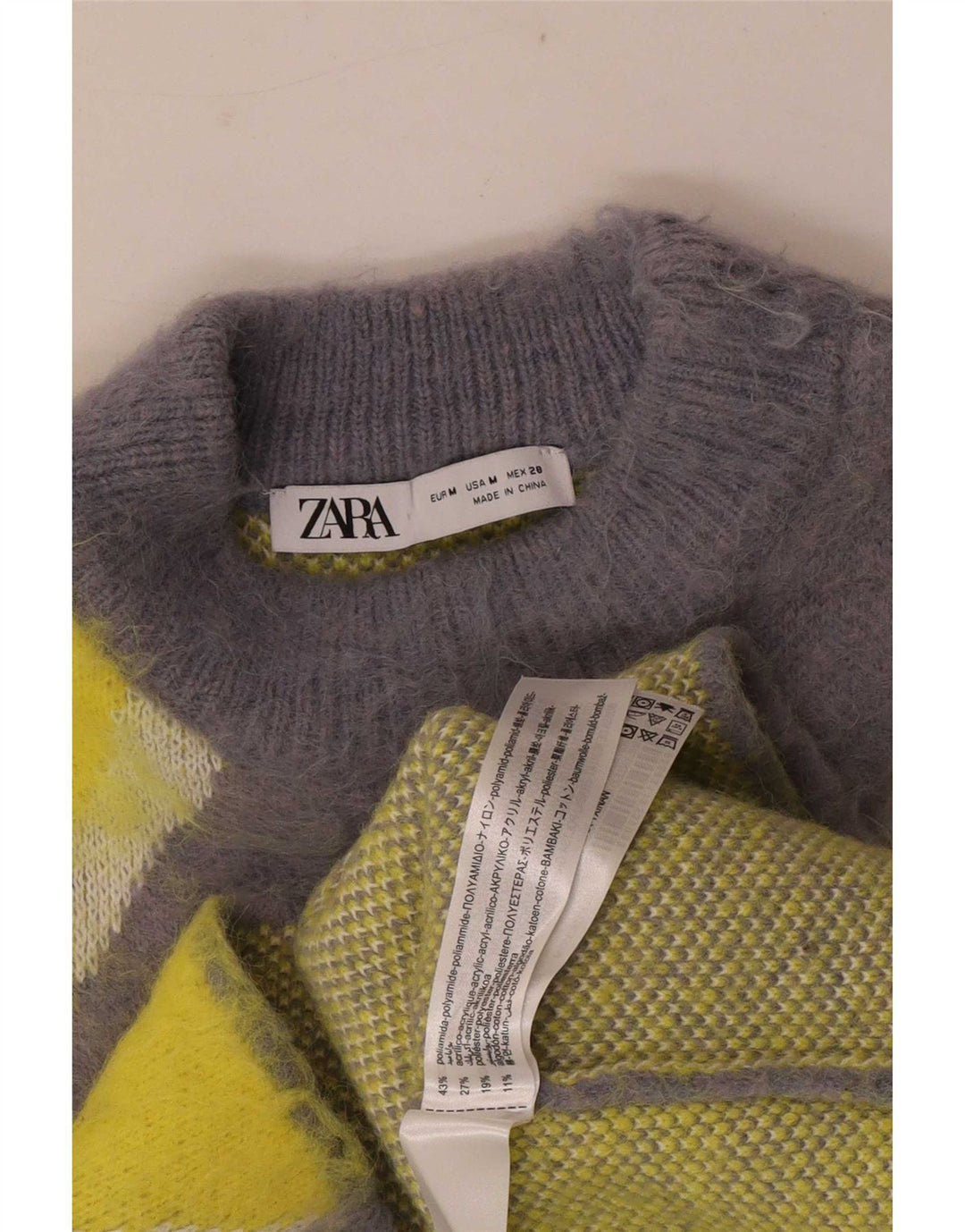 Zara Pull à col roulé pour femme UK 14 Gris moyen Colourblock