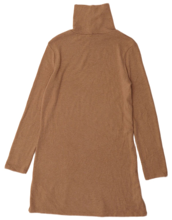 Zara Femme Robe Pull Col Roulé UK 8 Petit Marron Polyester