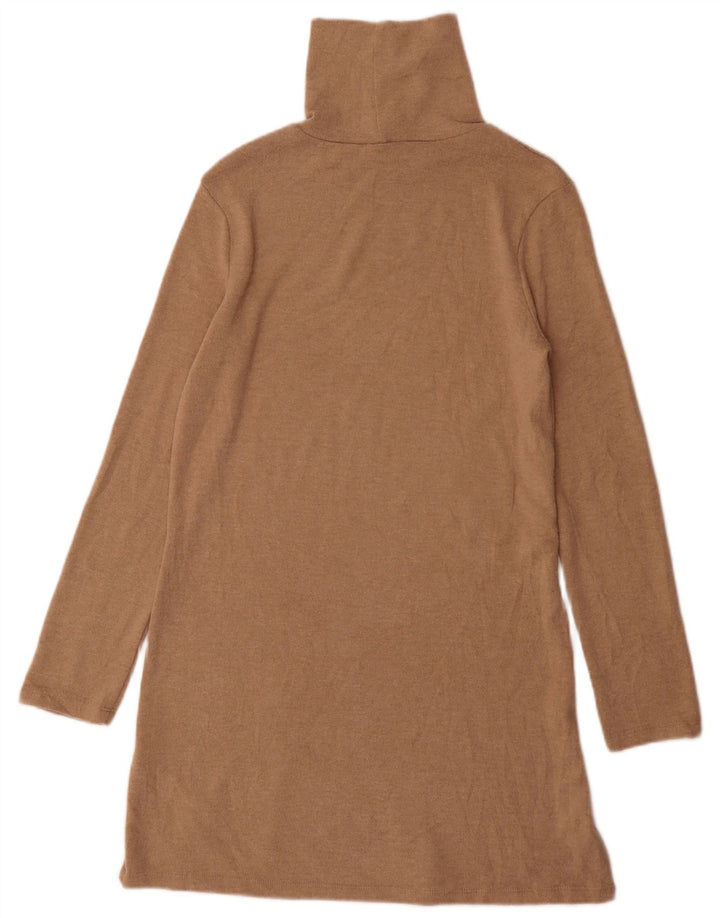 Zara Femme Robe Pull Col Roulé UK 8 Petit Marron Polyester