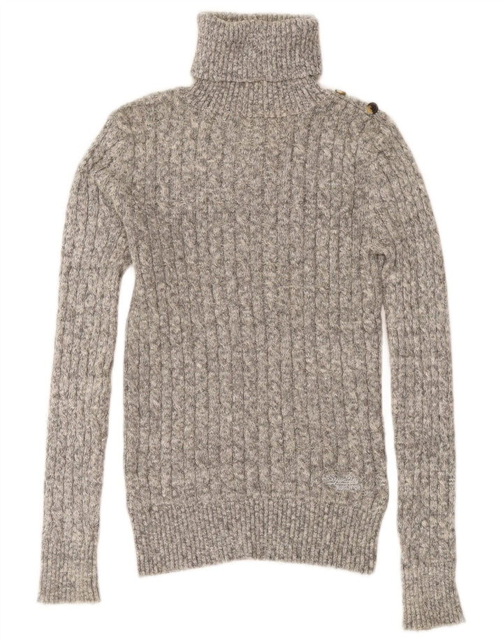 Superdry Pull col roulé pour femme UK 10 Petit Gris Coton