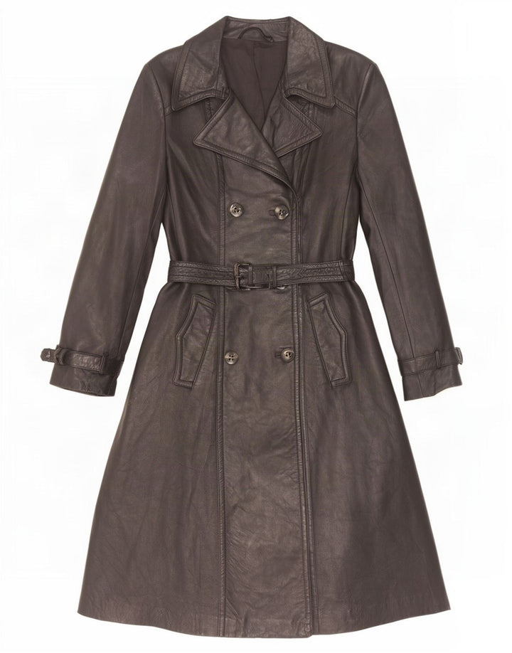 manteau en cuir femme vintage UK 10 Petit Noir