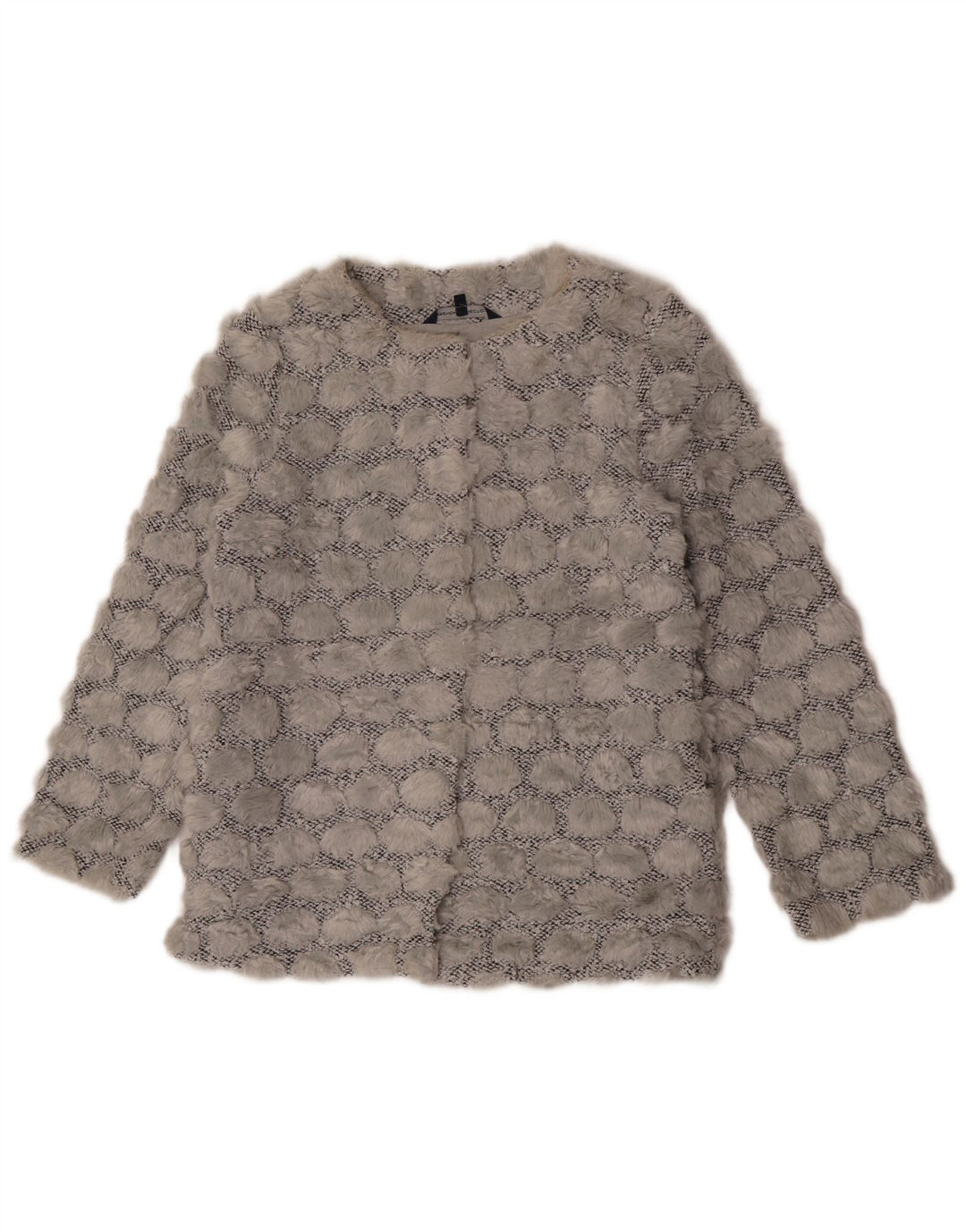 French Connection Veste blazer en fausse fourrure pour femme UK 8 Small Gris Polyester