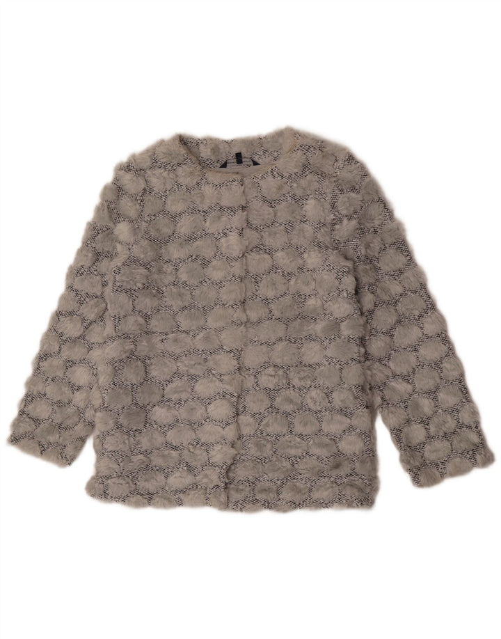 French Connection Veste blazer en fausse fourrure pour femme UK 8 Small Gris Polyester