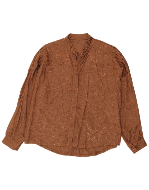 Chemisier chemise femme vintage UK 14 Grande Viscose Paisley Marron