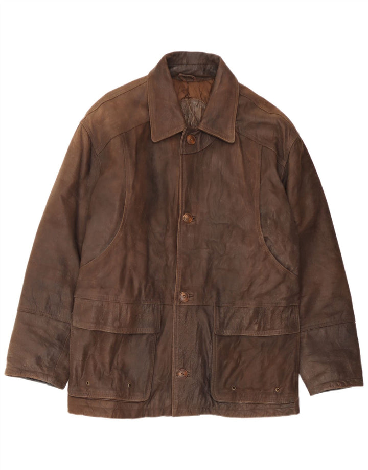 manteau coupe-vent en cuir vintage pour homme IT 48 Cuir marron moyen