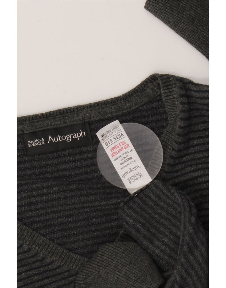 MARKS & SPENCER Pull Homme Autograph Col V Gris Moyen Rayures Fines
