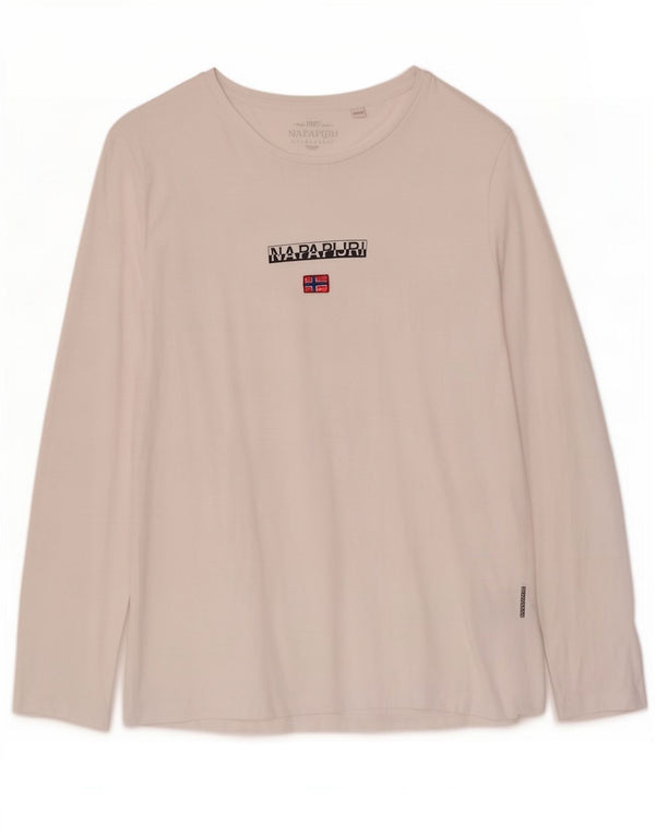 Napapijri Haut graphique graphique à manches longues pour femme UK 14 Large Blanc