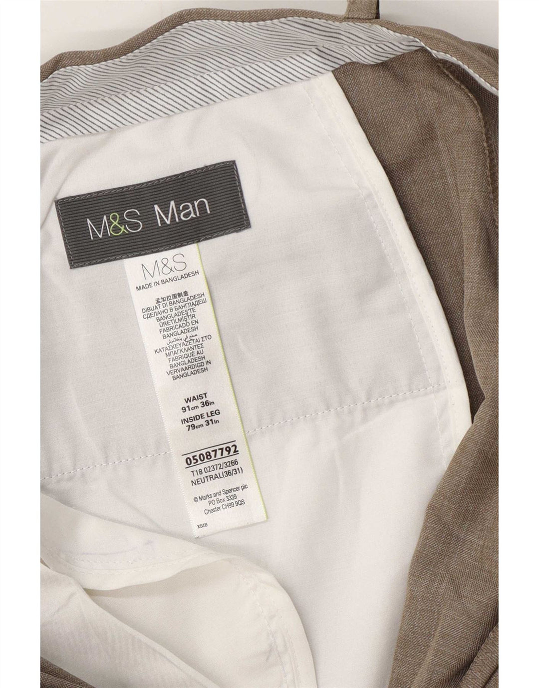 Marks & Spencer Pantalon de Costume Droit Homme W36 L31 Beige Polyester