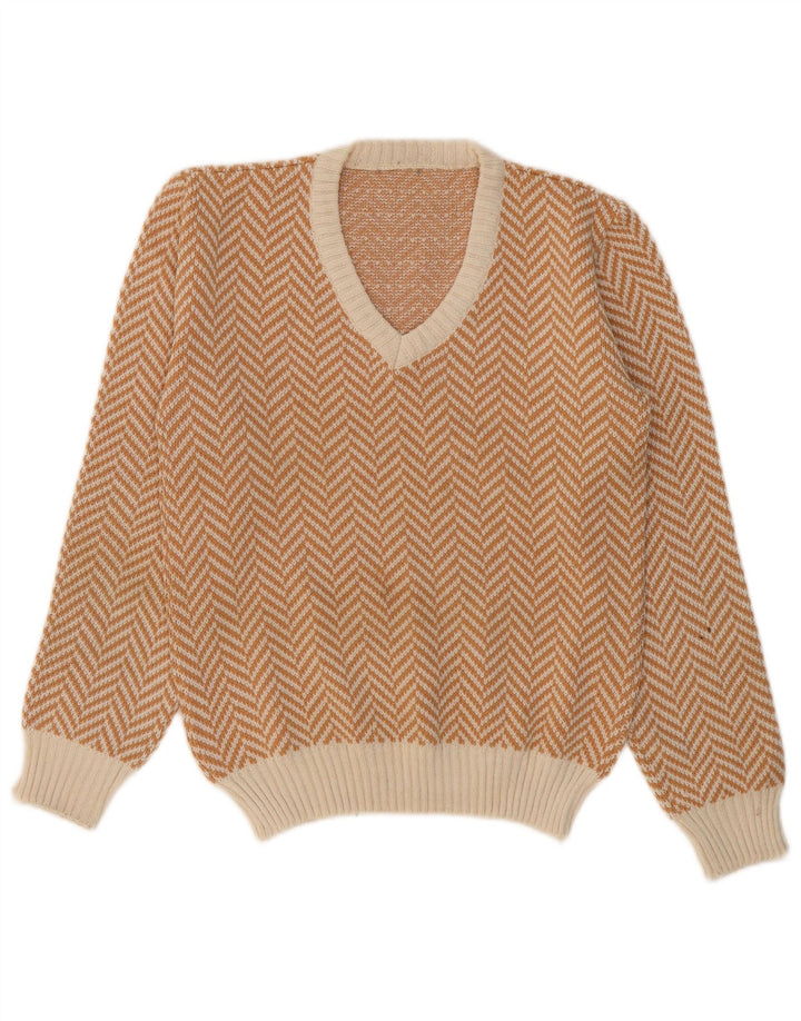 VINTAGE Pull col V homme petit chevrons beige
