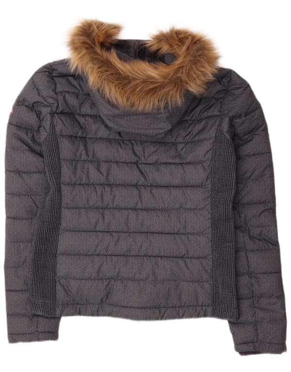 Superdry Veste matelassée à capuche pour femme UK 12 Bleu marine moyen Polyester
