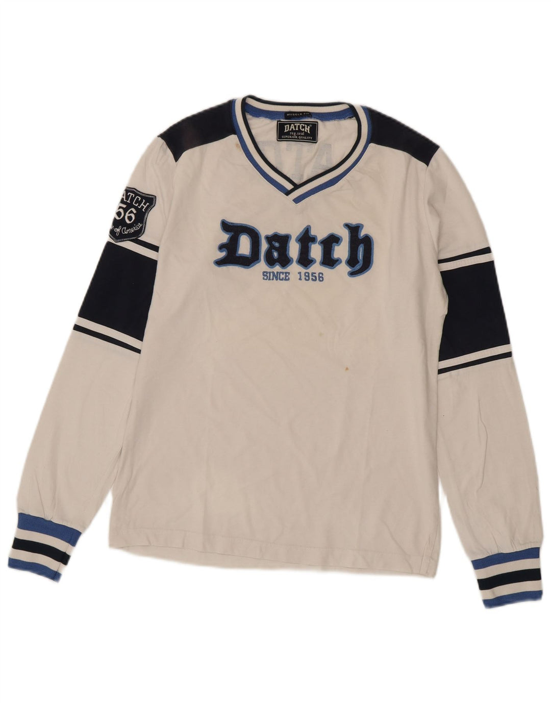 Datch Mens Muscle Graphic Top Manches Longues UK 12 Medium Blanc Colorblock