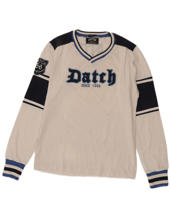 Datch Mens Muscle Graphic Top Manches Longues UK 12 Medium Blanc Colorblock
