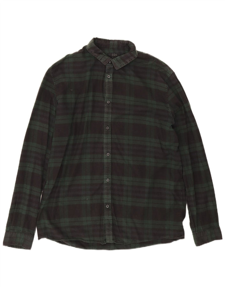 Cos Chemise en flanelle pour homme en coton à grands carreaux verts
