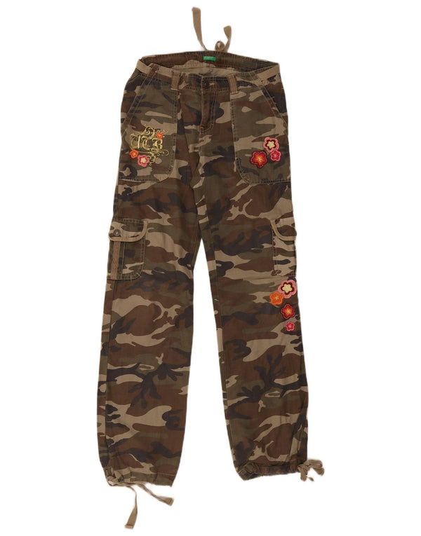 Benetton Pantalon Cargo Droit Fille 13-14 Ans W28 L30 Vert Camouflage