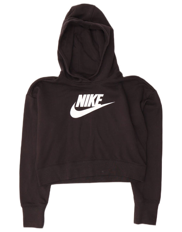 Nike Girls Crop Graphic Hoodie Jumper 13-14 Years XL Black Cotton