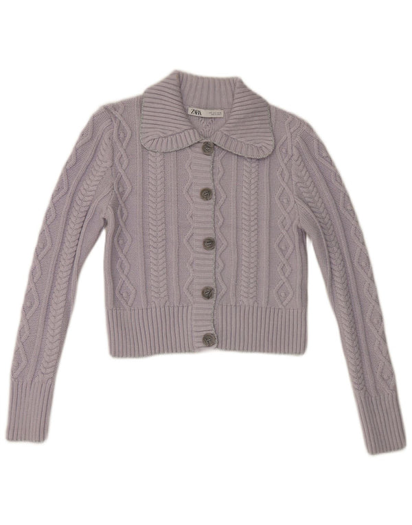Zara Womens Crop Cardigan Sweater UK 10 Petit Acrylique Violet