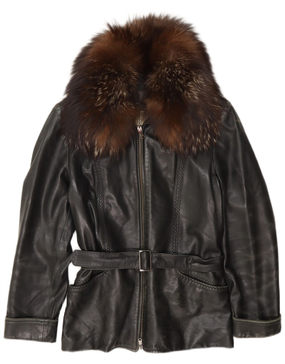 Veste en cuir femme vintage UK 12 Noir Moyen