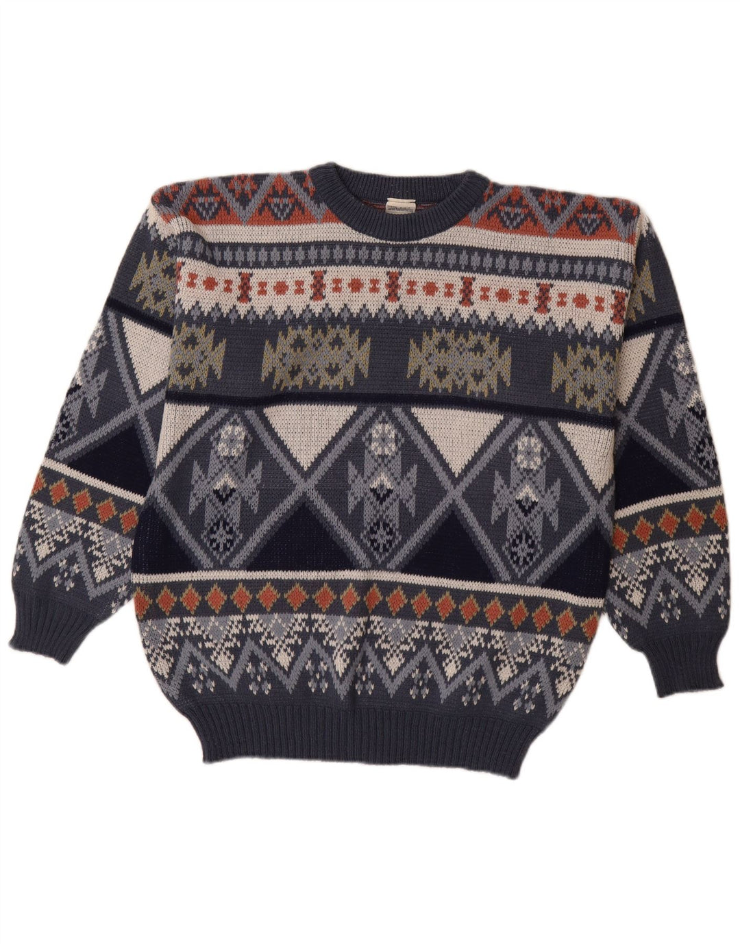 VINTAGE Pull ras du cou pour homme IT 48/50 Bleu marine moyen Fair Isle
