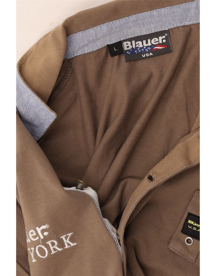 Blauer Polo Graphique Homme Grand Marron