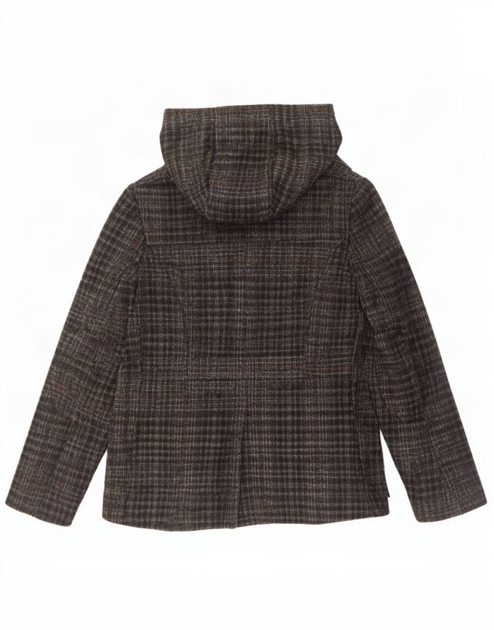 Benetton Duffle Jacket À Capuche Femme IT 42 Gris Moyen Carreaux Acrylique