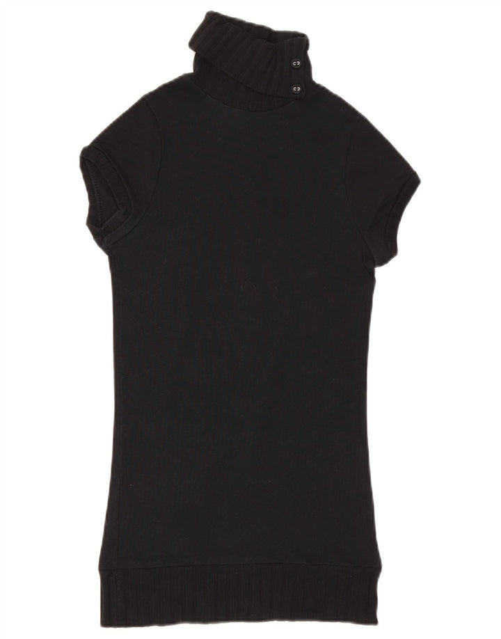 Zara Pull à manches courtes et col boutonné pour femme UK 8 Small Noir