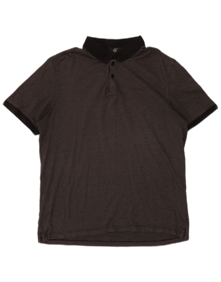 CALVIN KLEIN Polo Homme Gris Moyen à Fines Rayures en Coton