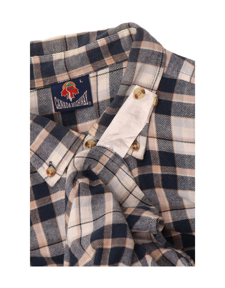 vintage Chemise en flanelle pour hommes Grand coton à carreaux bleu marine