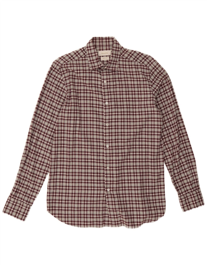 Massimo Dutti Chemise en flanelle pour homme en coton à carreaux bordeaux moyen