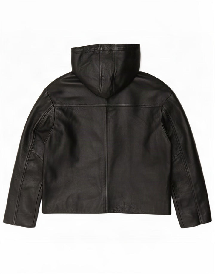 Selected Femme Veste en cuir à capuche pour femme EU 38 Noir moyen