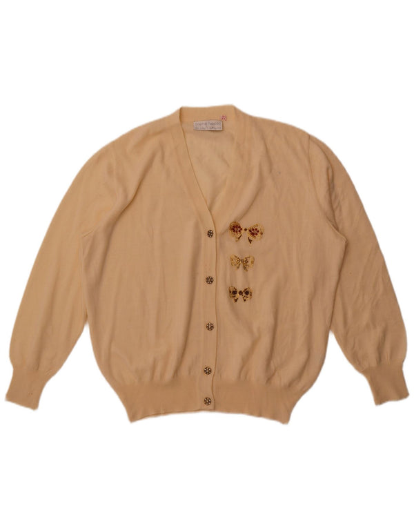 vintage Femme Cardigan Pull UK 22 2XL Off White Merino Wool