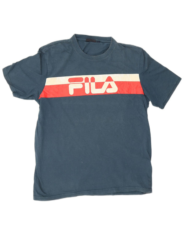 Fila T-Shirt Graphique Homme Bleu Marine Moyen Coton Colorblock