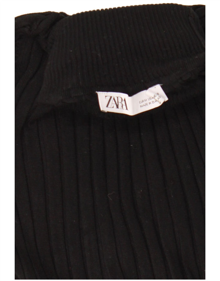 Zara Pull court à col roulé pour femme UK 12 Noir moyen