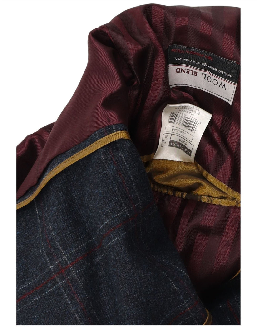 VINTAGE Veste blazer à 3 boutons coupe régulière pour homme UK 42 XL Bleu marine à carreaux