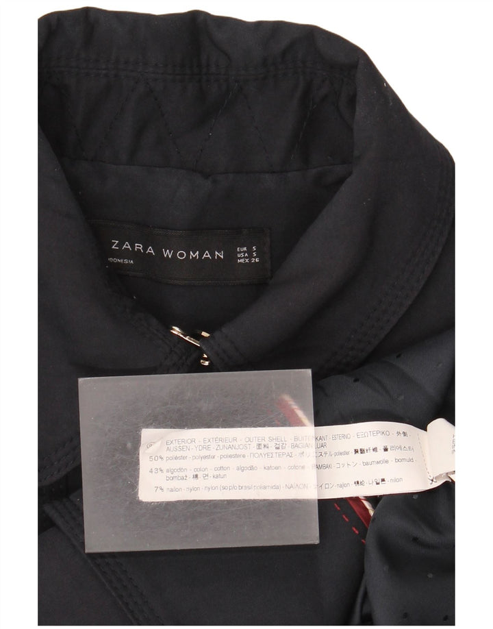 Zara Womens Double Breasted Trench Coat UK 10 Small Bleu Marine Polyester