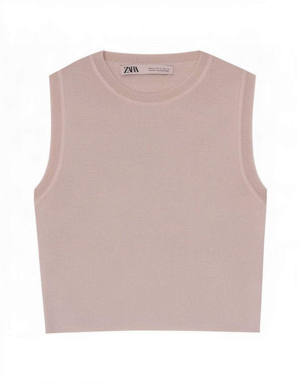 Zara Womens Crop Vest Top UK 12 Medium Beige