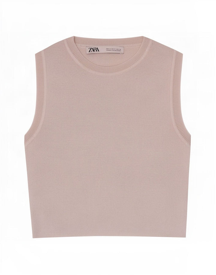 Zara Femme Crop Débardeur UK 12 Beige Moyen