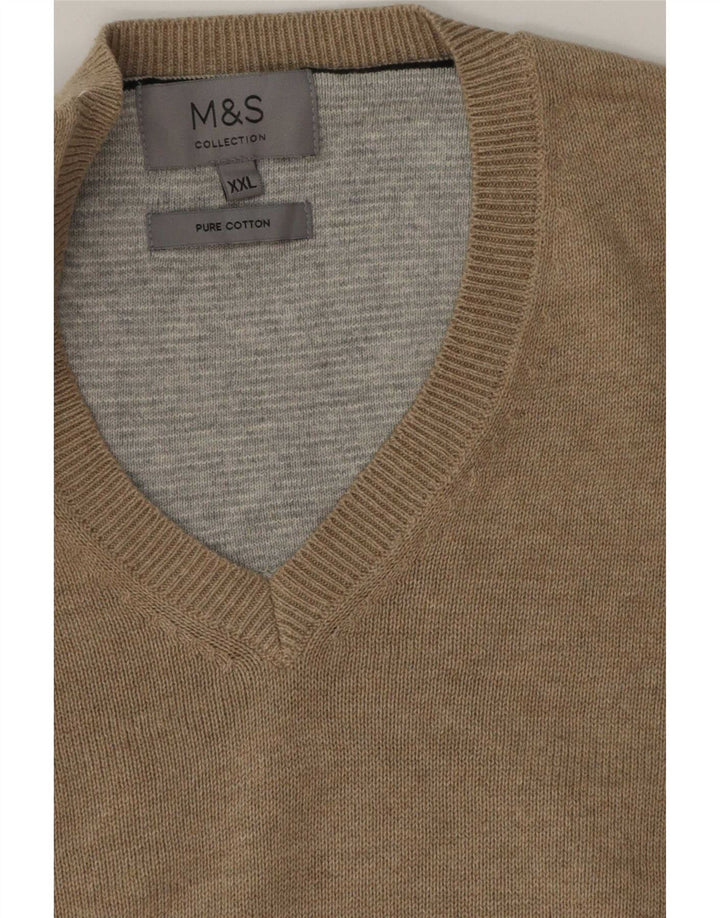 Marks & Spencer Pull col V pour homme en coton beige 2XL