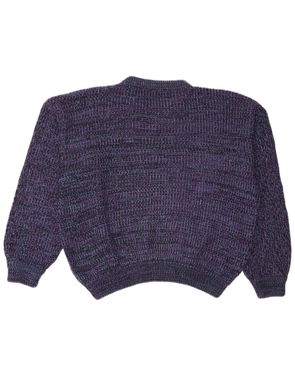 vintage Mens Crew Neck Jumper Pull XL Violet Rayé