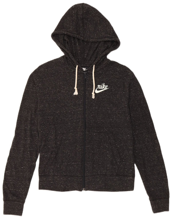 Nike Womens Crop Zip Hoodie Sweater UK 6 XS Noir Moucheté Coton