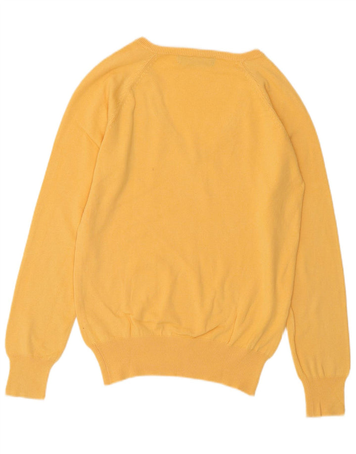 ZARA Pull col en V pour femme UK 14 Large Jaune Coton