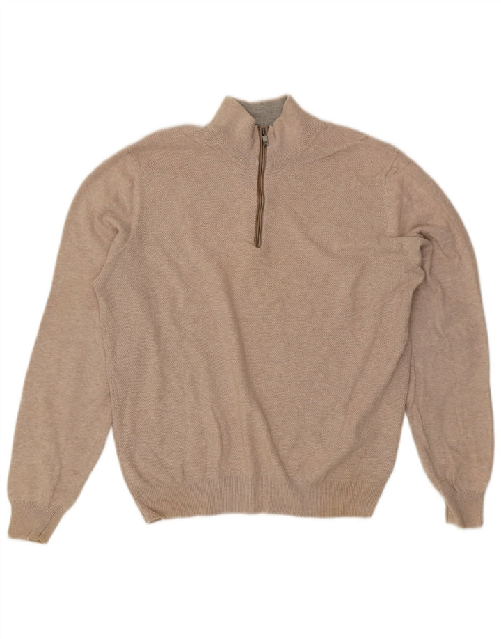 Massimo Dutti Pull Col Zippé Homme Coton Beige Moyen