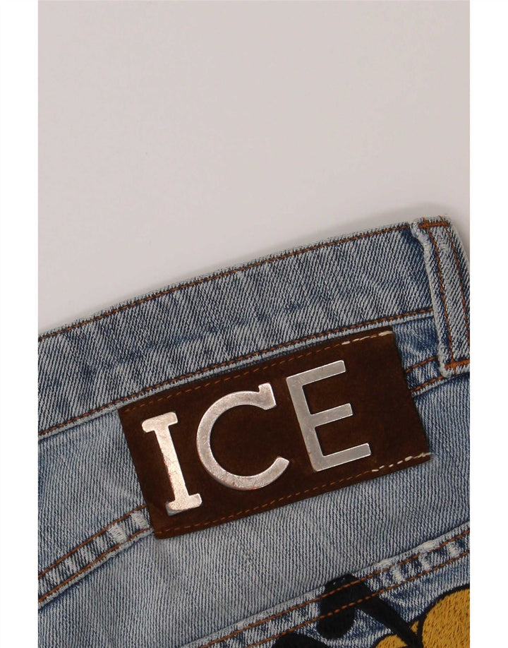 Iceberg Womens Pluto Distressed Slim Jeans W32 L32 Bleu Coton Dessin Animé