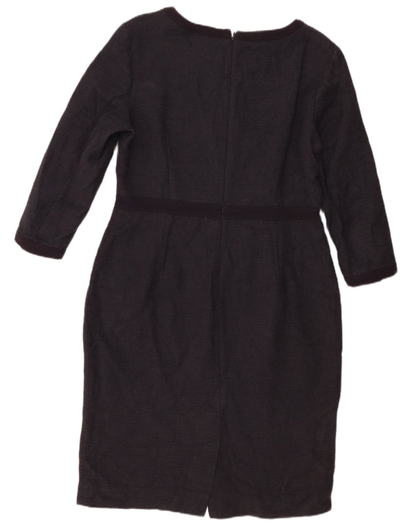 Jaeger Womens 3/4 Sleeve Sheath Dress UK 16 Large Navy Blue Cotton