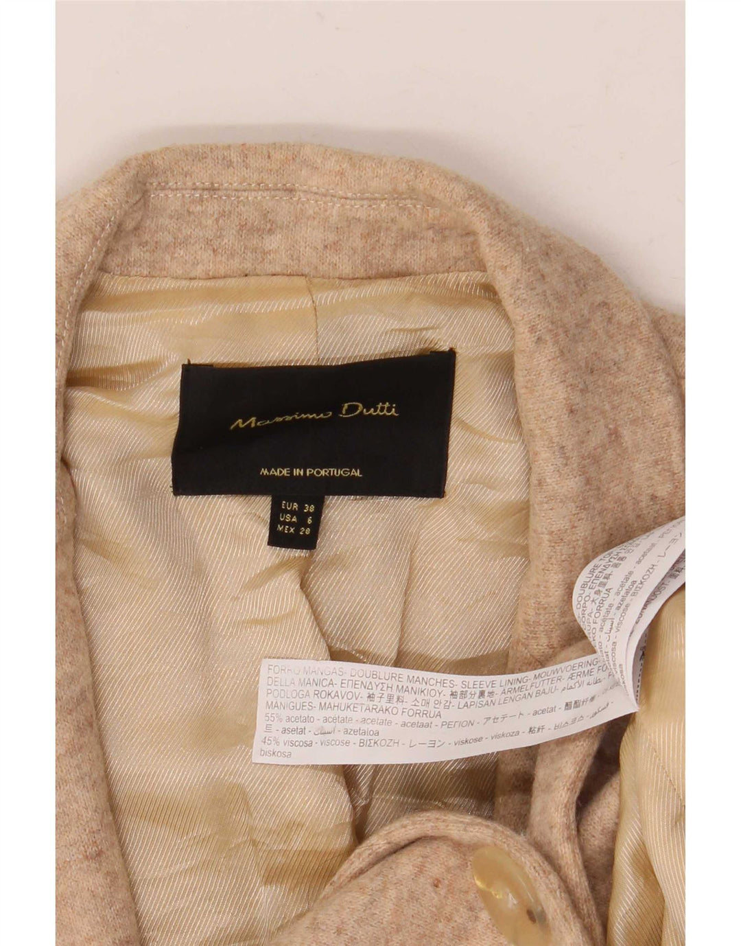 Massimo Dutti Veste Blazer En Tricot Pour Femme 1 Bouton EU 38 Petit Beige Moucheté