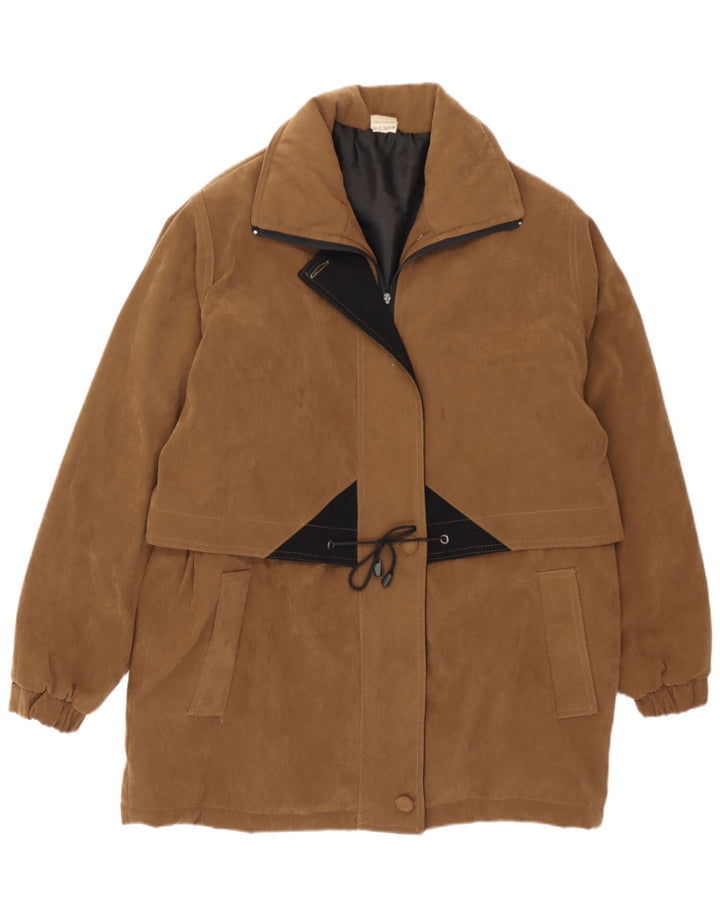 vintage Femmes Overcoat Oversize UK 14 Medium Brown Colourblock Polyamide