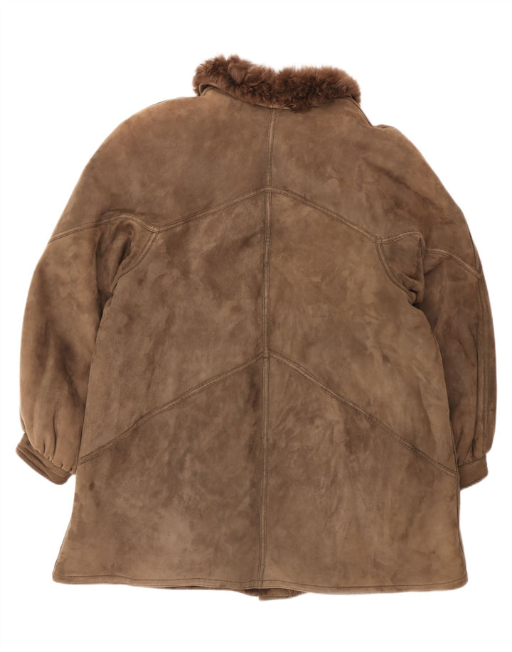 manteau en peau de mouton femme vintage UK 18 XL Marron