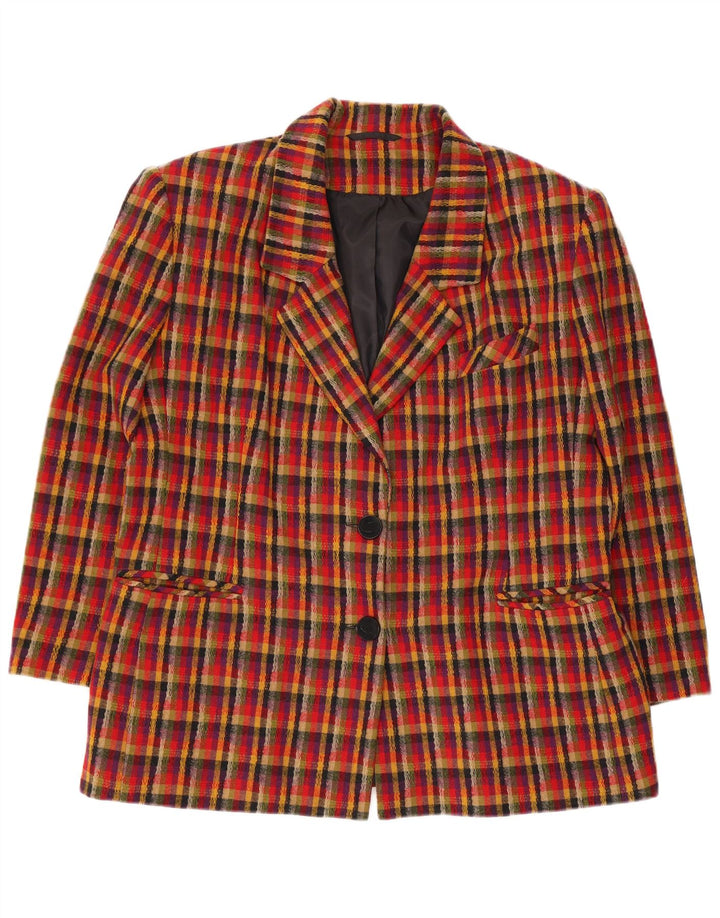 vintage Femme 2 Bouton Blazer Veste UK 16 Grand Chèque Multicolore
