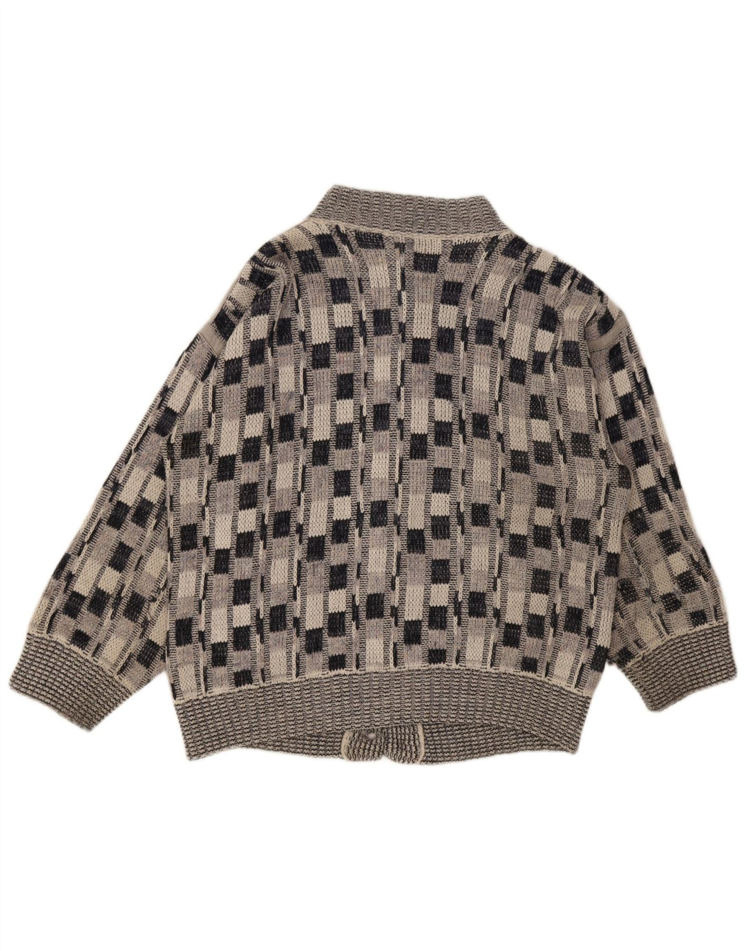 vintage Mens Cardigan Pull Grand Chèque Gris