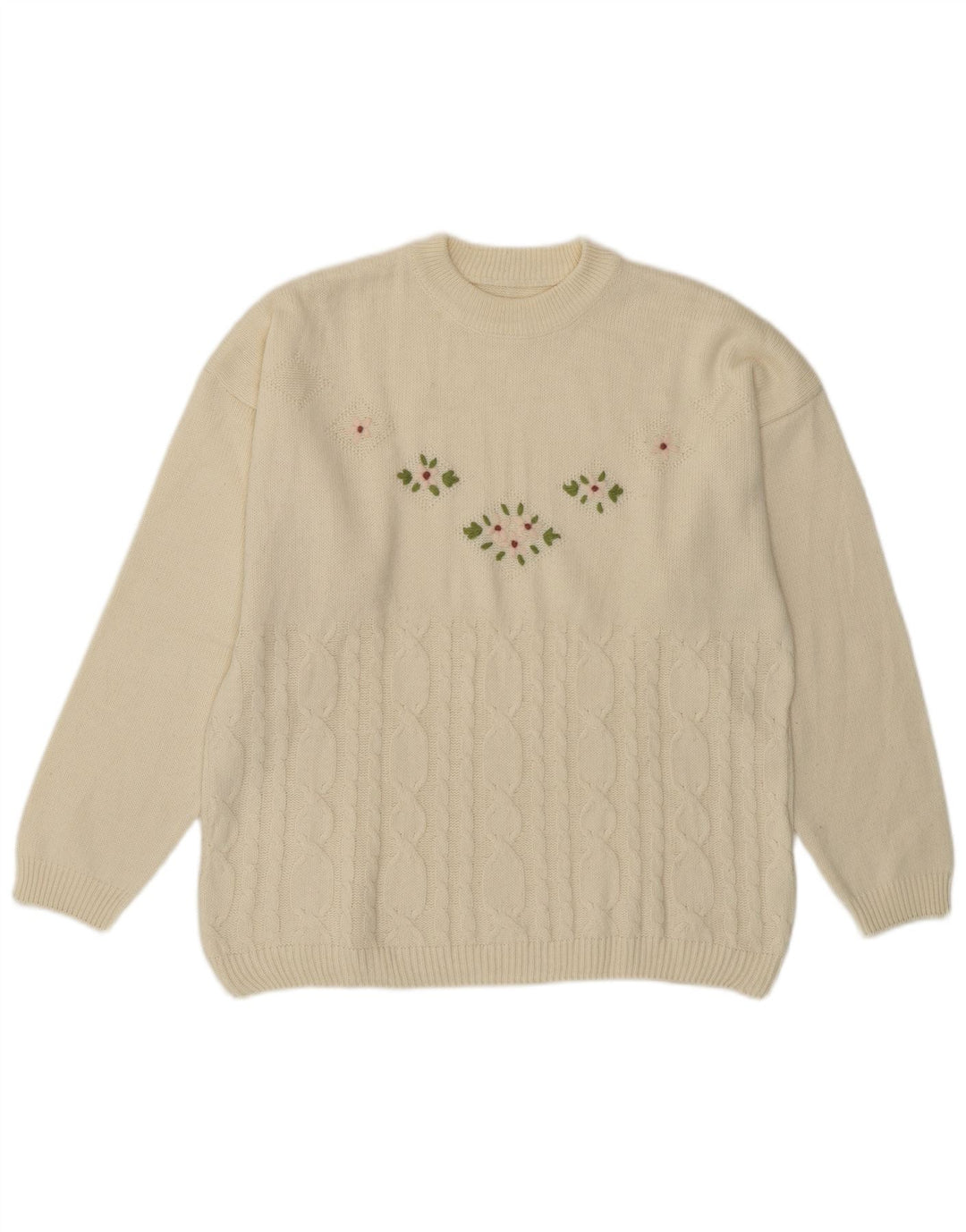 vintage Femme Crew Neck Jumper Pull UK 14 Moyen Off White Wool